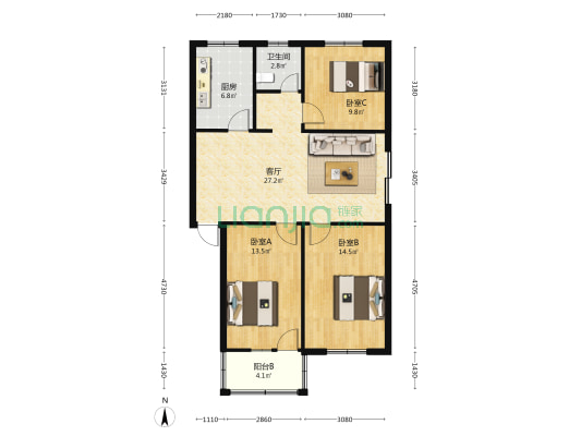 清泉阁 3室1厅1卫 93平方