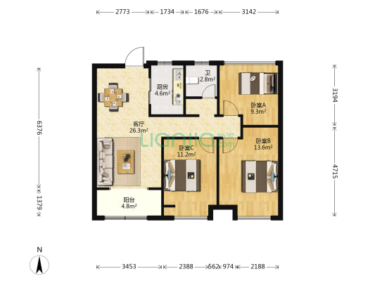 海上时光 3室1厅1卫 97平方