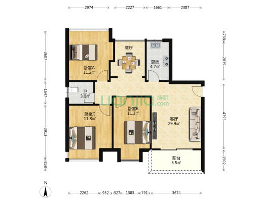 景秀南湾 3室1厅1卫 89平方