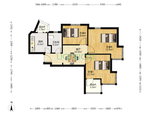 馨佳园(菊泉街1281弄) 3室1厅1卫 78平方