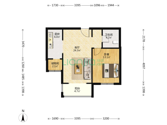 蓝海茗苑 1室1厅1卫 76平方