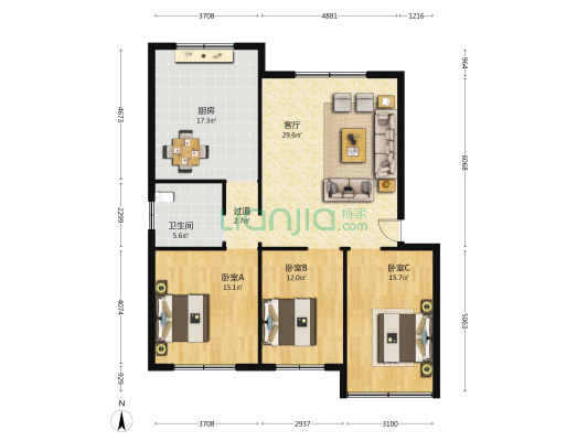 明珠花园(平度) 3室1厅1卫 115平方