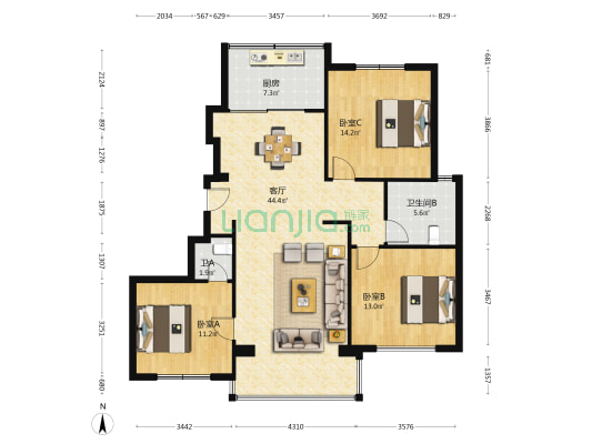 金泰华府 3室1厅2卫 116平方