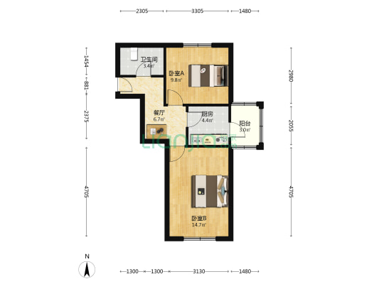 小职工街 2室1厅1卫 53平方