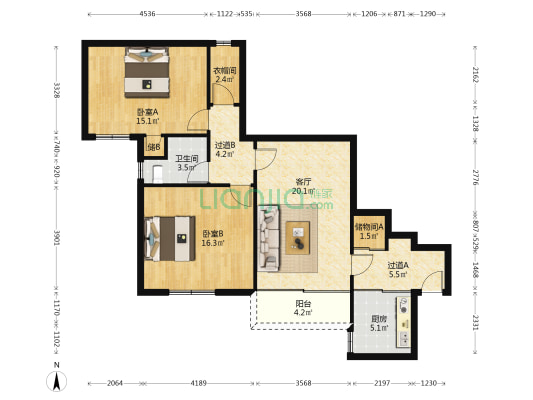 华侨公寓 2室1厅1卫 114平方