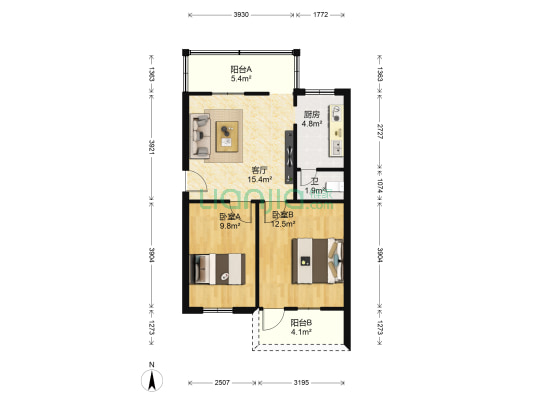 园丁新村 2室1厅1卫 64平方