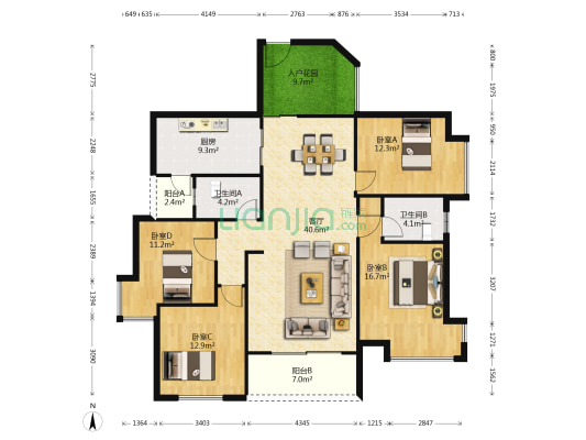 新世界曦岸 4室1厅2卫 148平方