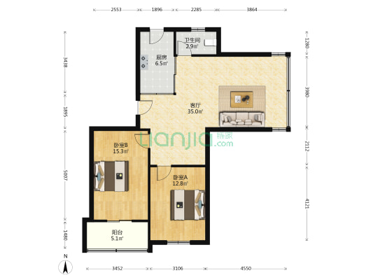 银龙嘉园 2室1厅1卫 89平方