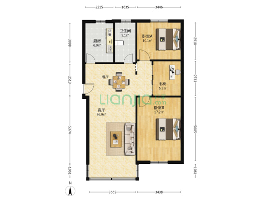 绿茵公寓 3室1厅1卫 101平方