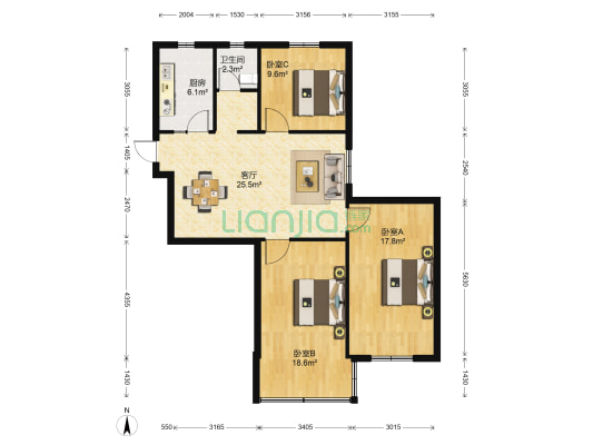 田垛里 3室1厅1卫 105平方