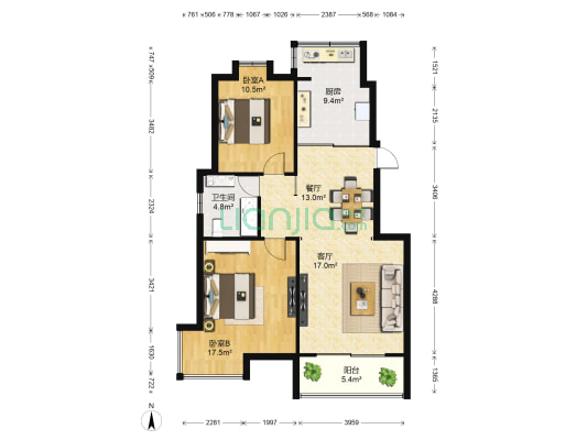 恒立佘山98号 2室2厅1卫 92平方