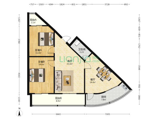 中国华冶第二工程公司小区 2室2厅1卫 75平方