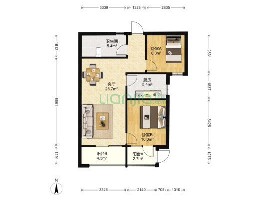 国龙绿城怡园二期 2室1厅1卫 89平方