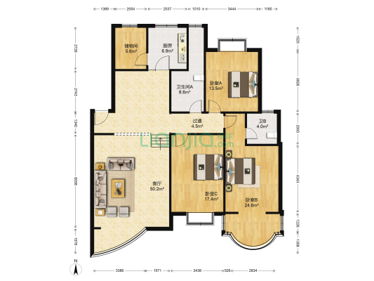 望江苑社区 3室1厅2卫 147平方
