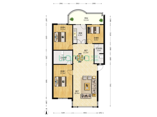永平苑 3室2厅2卫 124平方