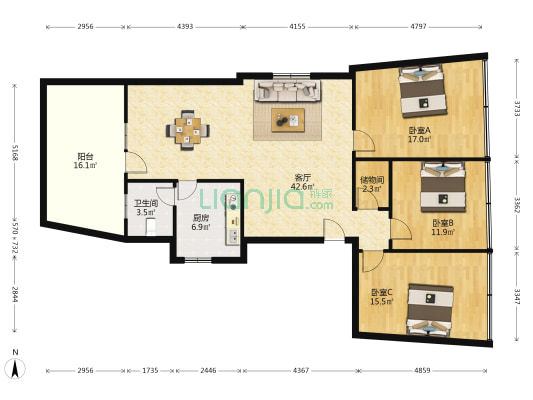 建设中路406号院 3室1厅1卫 126平方