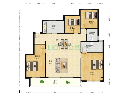 润府名园 4室1厅2卫 164平方