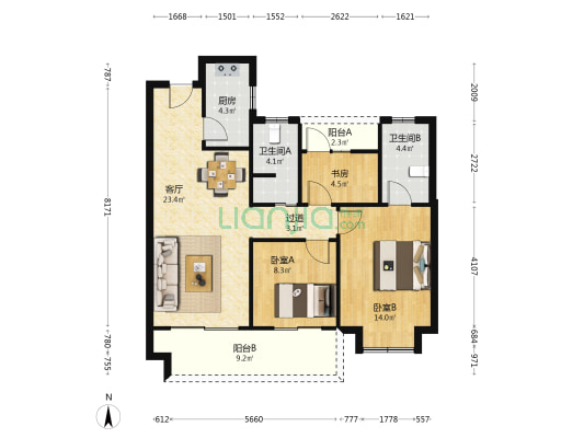 海汐苑 3室1厅2卫 104平方