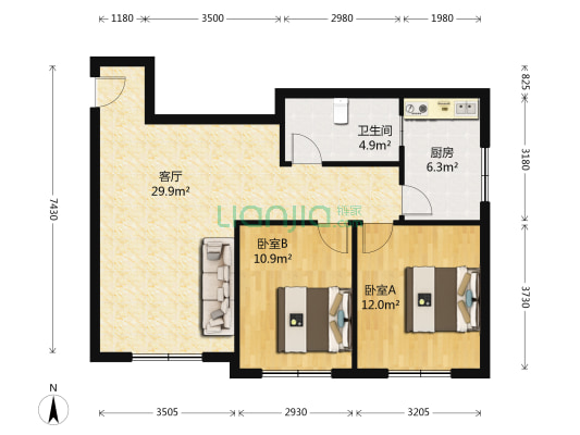 学府苑 2室1厅1卫 76平方