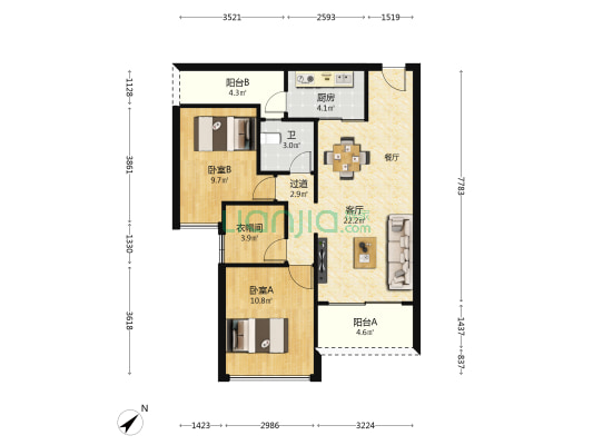 汇丰城公寓 2室1厅1卫 90平方