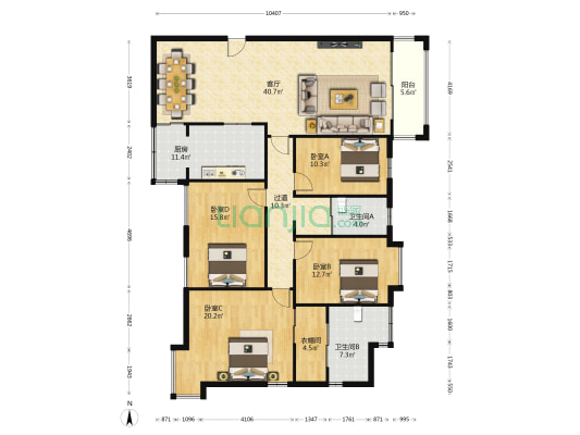 秀林新居 4室1厅2卫 177平方