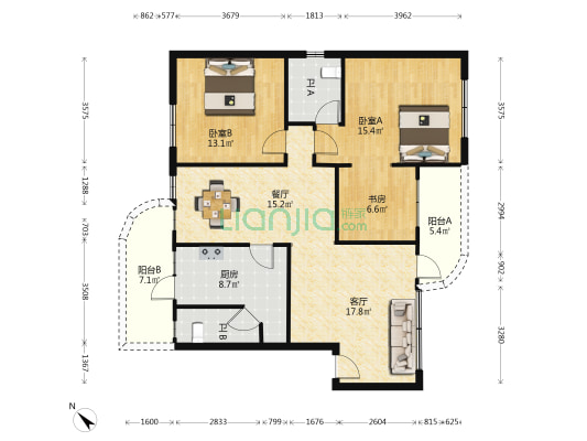 利景花园 3室2厅2卫 100平方