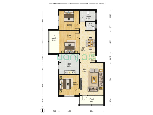 静宁路电视台家属院 3室2厅2卫 143平方