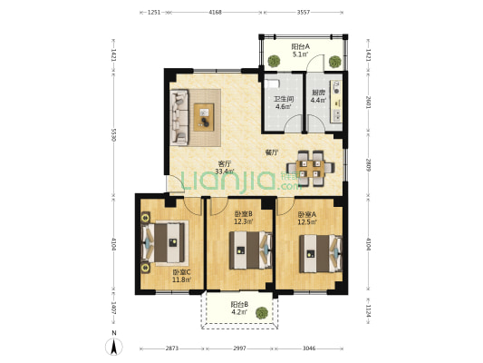 经发委系统拆迁安置房 3室1厅1卫 103平方