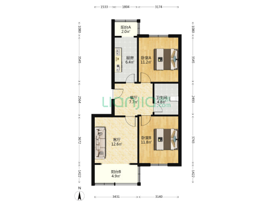 东盛花园 2室2厅1卫 98平方