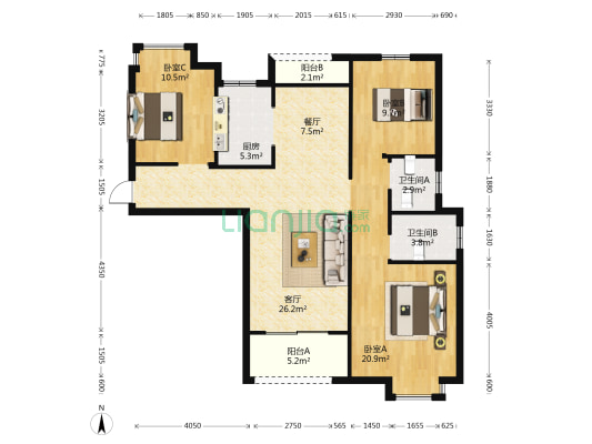 北城秀里 3室2厅2卫 119平方