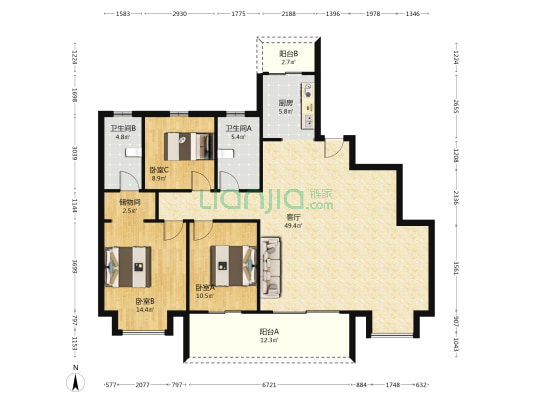 东湖璀璨天成 3室1厅2卫 149平方