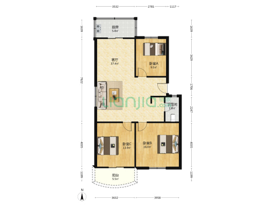 徐桥苑南区 3室1厅1卫 104平方