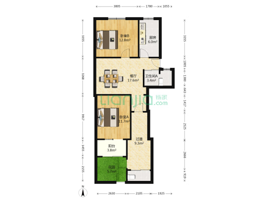 杨树岸 2室1厅2卫 72平方