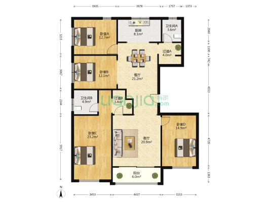 西城名邸赫家社区 4室2厅2卫 175平方