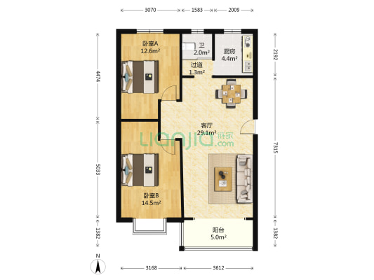 谷山乐园A区 2室1厅1卫 84平方
