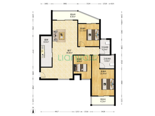 帝景峰 3室1厅2卫 122平方