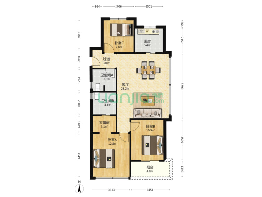 滨江沁语晓庭 3室1厅2卫 104平方