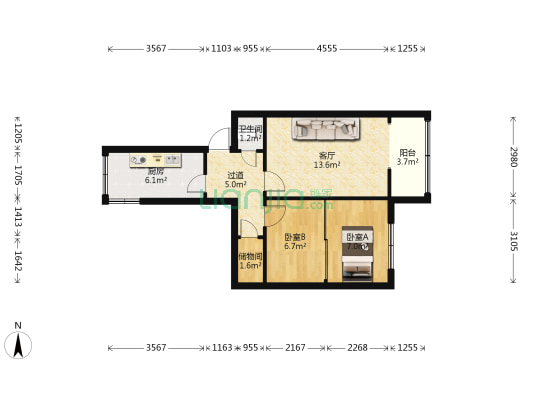 水西门南二巷11号院 2室1厅1卫 58平方