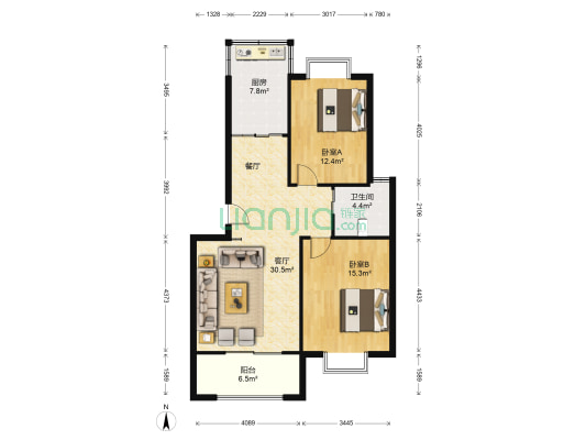 沃得雅苑 2室1厅1卫 90平方