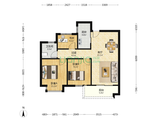 栀海苑 3室1厅1卫 91平方
