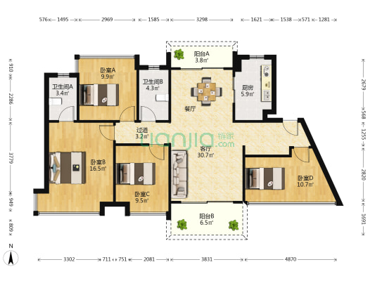 国深大信君澜湾 4室1厅2卫 115平方