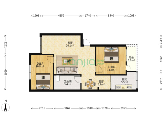 市工商银行青年路宿舍 2室2厅1卫 69平方
