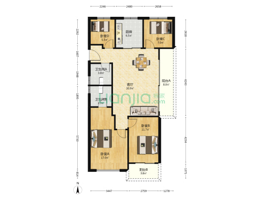 碧桂园悦榕湾 4室1厅2卫 125平方