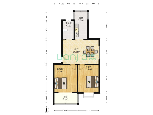 金玉兰花园 2室1厅1卫 77平方
