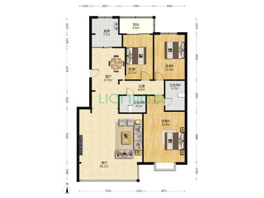 南湖住宅小区 3室2厅2卫 165平方
