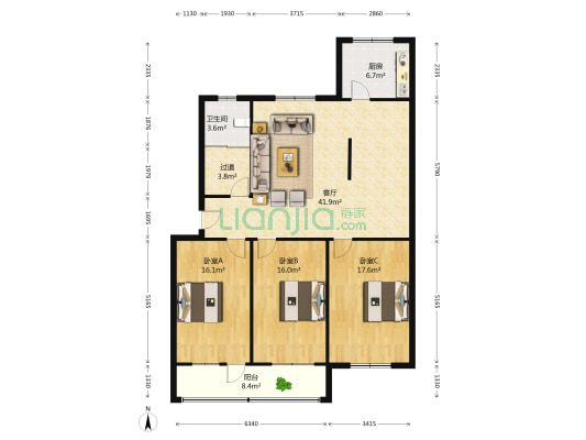 市交警支队家属院南院 3室1厅1卫 140平方