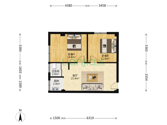 交通路恒业住宅小区 2室1厅1卫 70平方