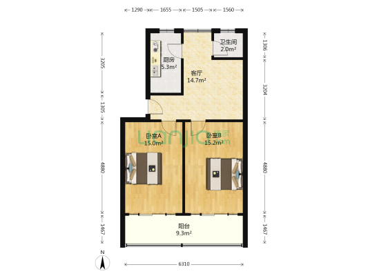 中华路35号 2室1厅1卫 73平方