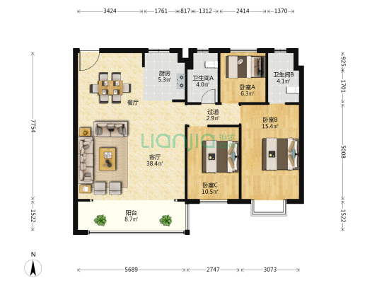 首创未来之城 3室1厅2卫 130平方