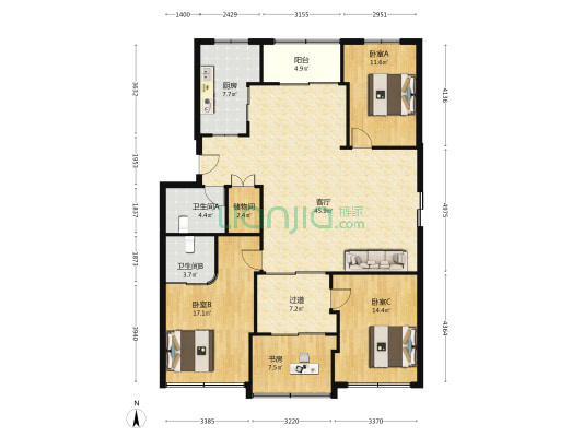 兴旺大厦 4室1厅2卫 142平方